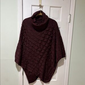Cozy Burgundy Cowl Neck Poncho